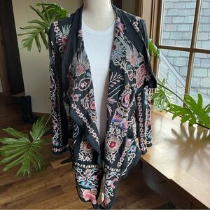 Johnny Was Black Floral Embroidered Cardigan